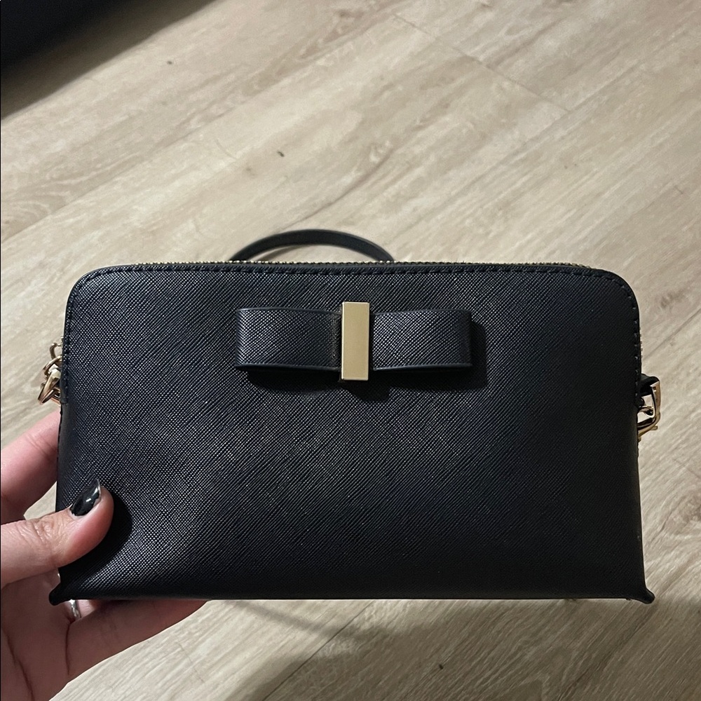 Miztique Black Crossbody Bag with Bow and Gold Accent